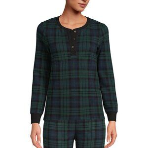 NWT Lands' End Waffle Henley Shirt Navy Blue and Green Black Watch Plaid Size S
